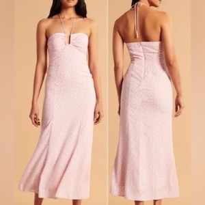 Abercrombie Pink Floral Cinched Bust U-Shaped Flowy Halter Maxi/ Midi Dress